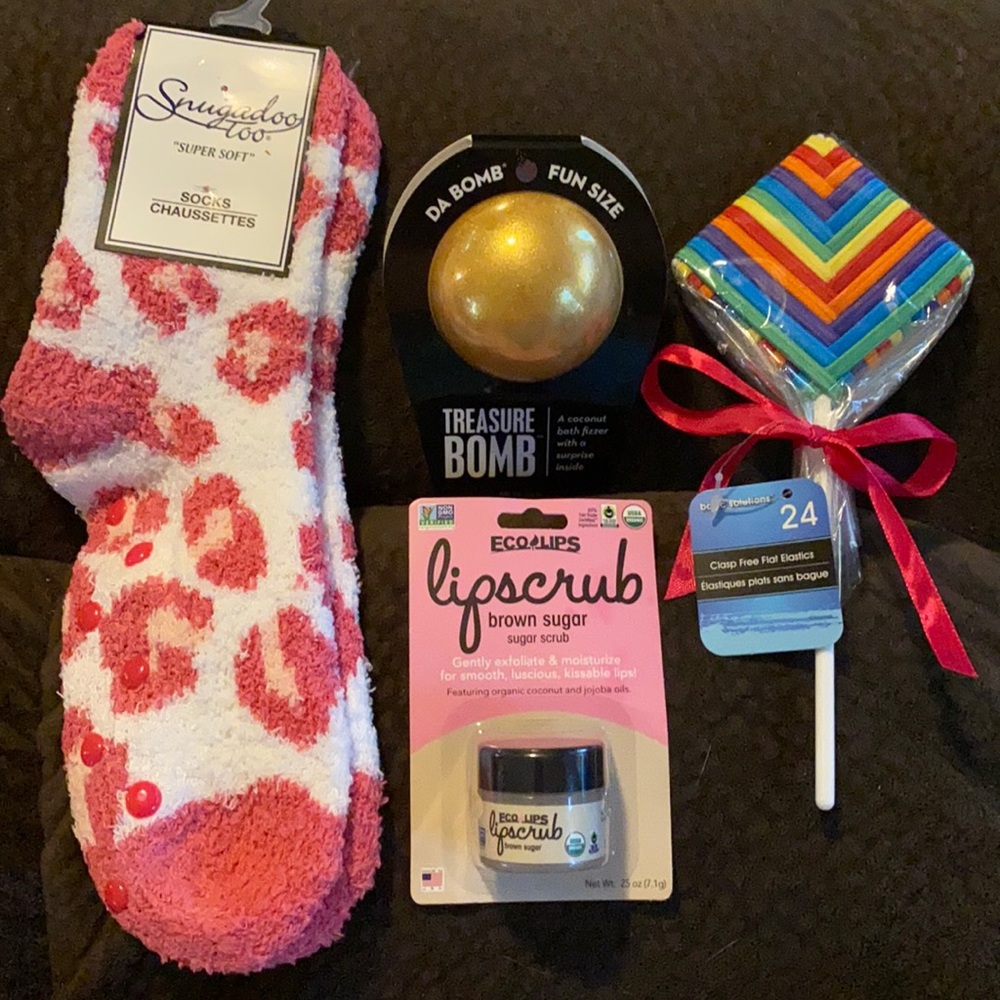 NWOT Socks, Bath Bomb, Lip Scrub, & Hair Ties